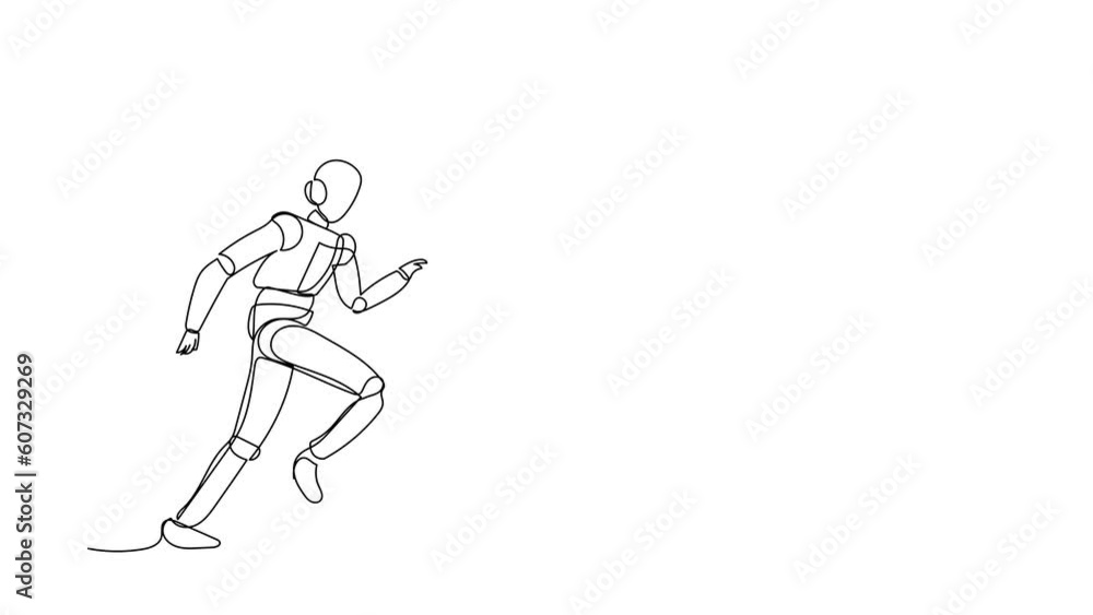 Animated self drawing of continuous line draw robot run chasing paper cup. Recycling waste treatment plant. Robotic artificial intelligence. Electronic technology. Full length one line animation Animated self drawing of continuous line draw robot run chasing paper cup. Recycling waste treatment plant. Robotic artificial intelligence. Electronic technology. Full length one line animation