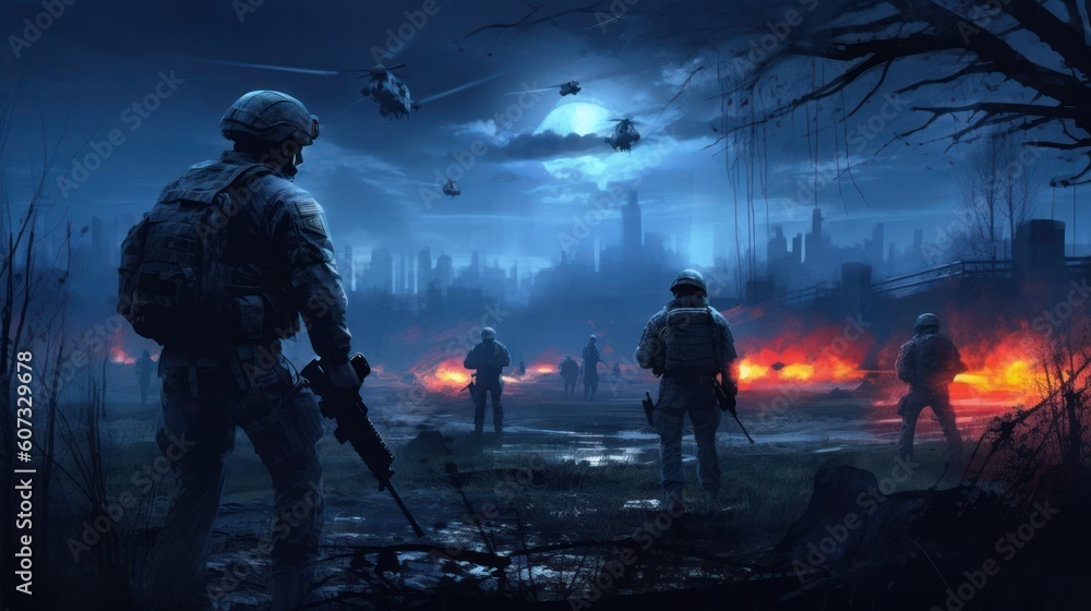 Military Game Artwork at Night Military Game Artwork at Night