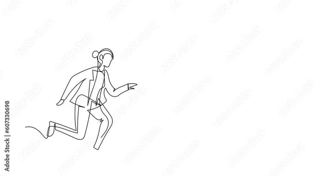 Animated self drawing of continuous line draw businesswoman chasing piggy bank, trying to catch, return his money. Financial crisis, ROI, return on investment business. Full length one line animation Animated self drawing of continuous line draw businesswoman chasing piggy bank, trying to catch, return his money. Financial crisis, ROI, return on investment business. Full length one line animation