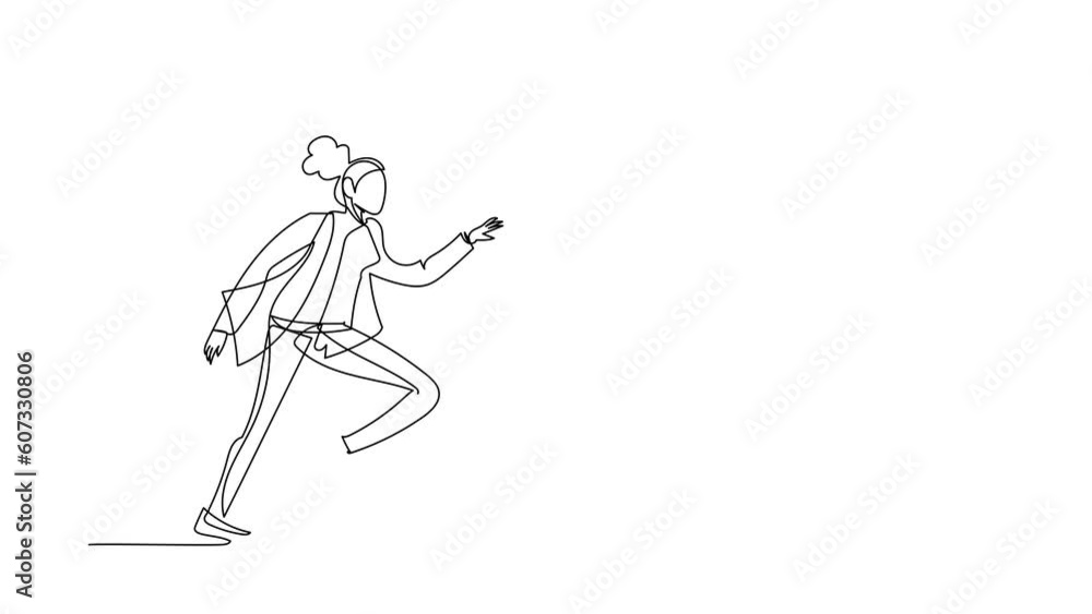Self drawing animation of single line draw businesswoman run chasing try to catch paper cup. Concept of drink, thirsty, hot coffee, recycling. Business metaphor. Continuous line. Full length animated Self drawing animation of single line draw businesswoman run chasing try to catch paper cup. Concept of drink, thirsty, hot coffee, recycling. Business metaphor. Continuous line. Full length animated