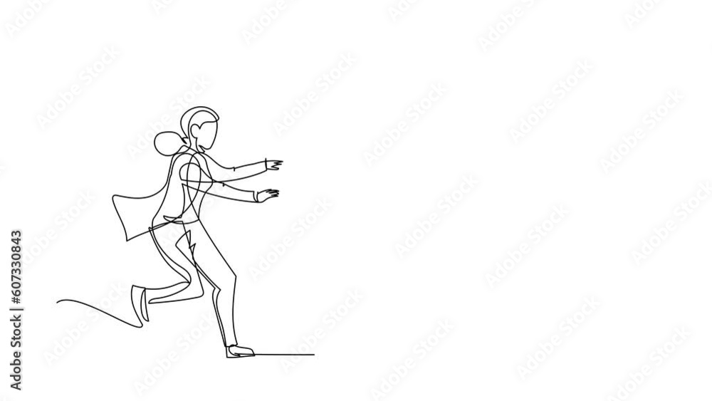 Animated self drawing of continuous line draw businesswoman run chasing try to catch smartphone. Concept of communication, technology, speaking. Business metaphor. Full length one line animation Animated self drawing of continuous line draw businesswoman run chasing try to catch smartphone. Concept of communication, technology, speaking. Business metaphor. Full length one line animation
