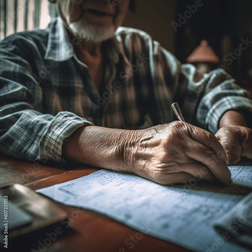 old person signing a document created with generative AI