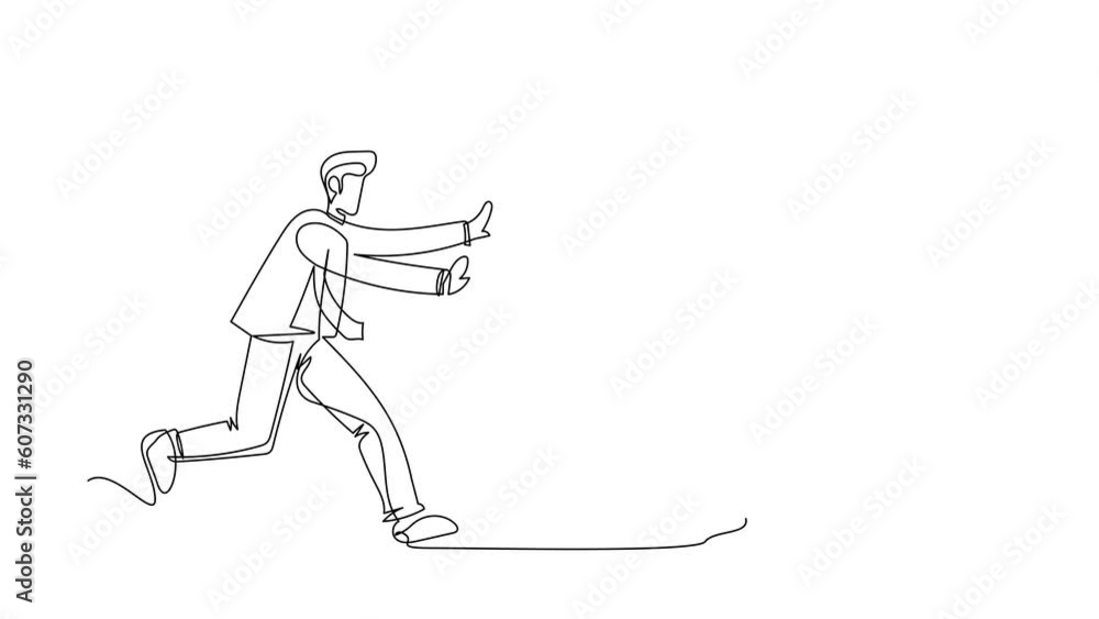 Animated self drawing of continuous one line draw businessman run chasing try to catch smartphone. Concept of communication, technology, speaking. Business metaphor. Full length single line animation Animated self drawing of continuous one line draw businessman run chasing try to catch smartphone. Concept of communication, technology, speaking. Business metaphor. Full length single line animation