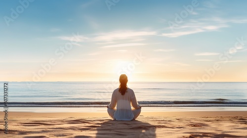 Meditation on the beach made with Ai generative technology