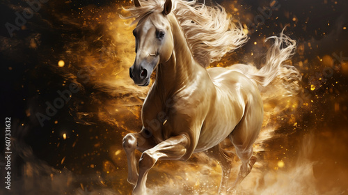 Golden Horse  digital ai art.