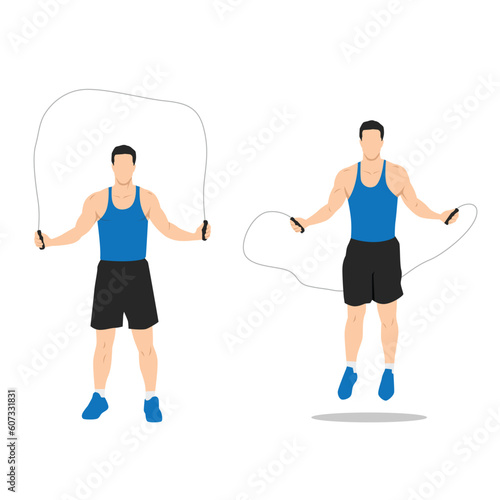 Man doing Jump rope.Skipping cardio exercise. Flat vector illustration isolated on white background