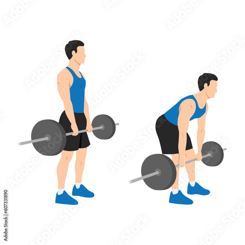 Man doing Barbell romanian deadlifts exercise. Flat vector illustration isolated on white background