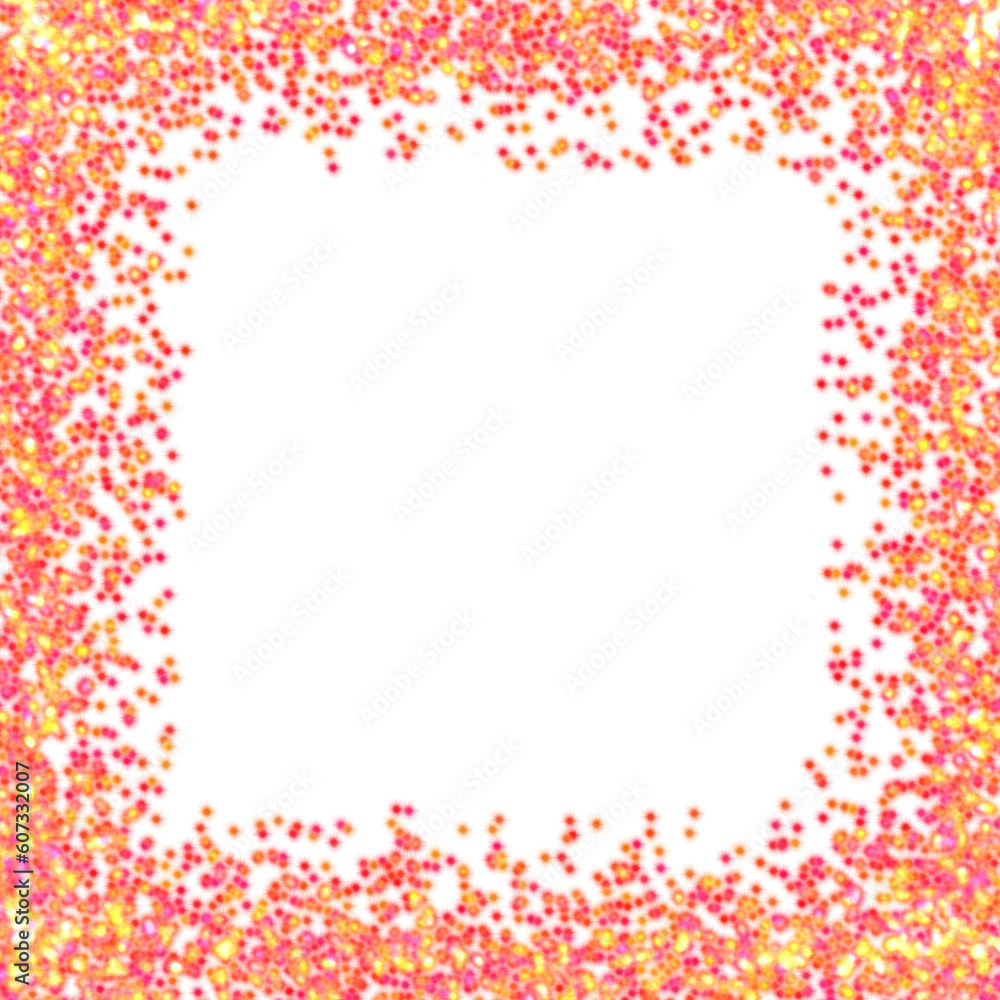 Red orange glowing glitter square frame on transparent background