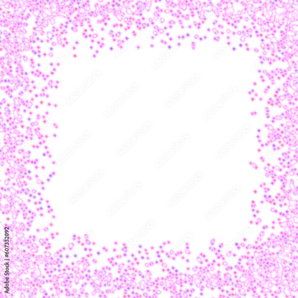Violet glowing glitter square frame on transparent background