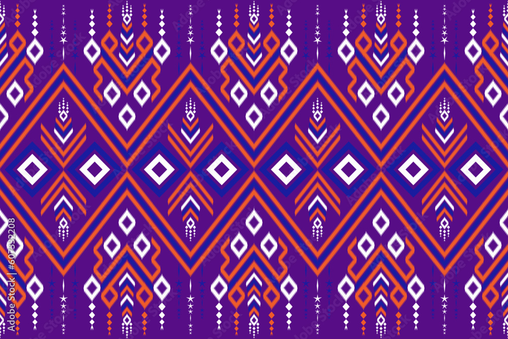 illustration traditional ikat seamless design, ethnic vector graphic art create from line and dimond shape. colorful pattern on purple background use for fashion, wallpaper, textile, mosaic illustration traditional ikat seamless design, ethnic vector graphic art create from line and dimond shape. colorful pattern on purple background use for fashion, wallpaper, textile, mosaic