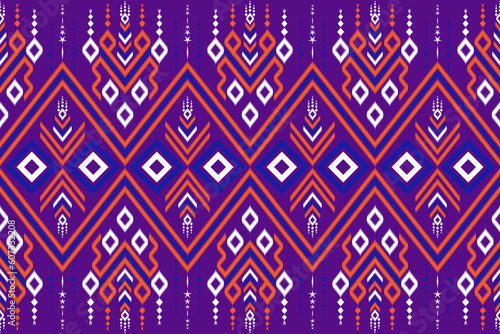 illustration traditional ikat seamless design, ethnic vector graphic art create from line and dimond shape. colorful pattern on purple background use for fashion, wallpaper, textile, mosaic