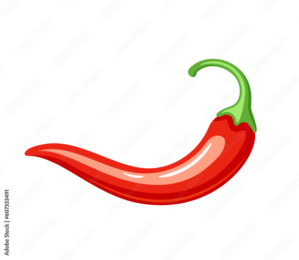 Red chili pepper in cartoon style isolated on white background. Hot chili pepper cooking food. Vector illustration - obrazy, fototapety, plakaty 