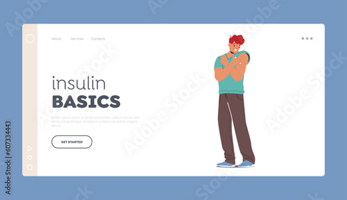 Insulin Basics Landing Page Template. Man Administers Insulin Injection Into Shoulder For Diabetes Management