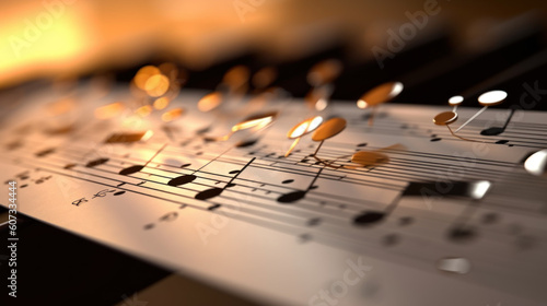 Closeup view of pages with music notes created with generative AI technology