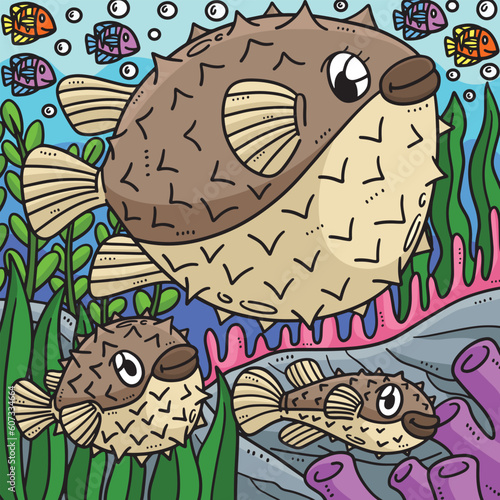 Mother Pufferfish and Baby Pufferfish Colored 