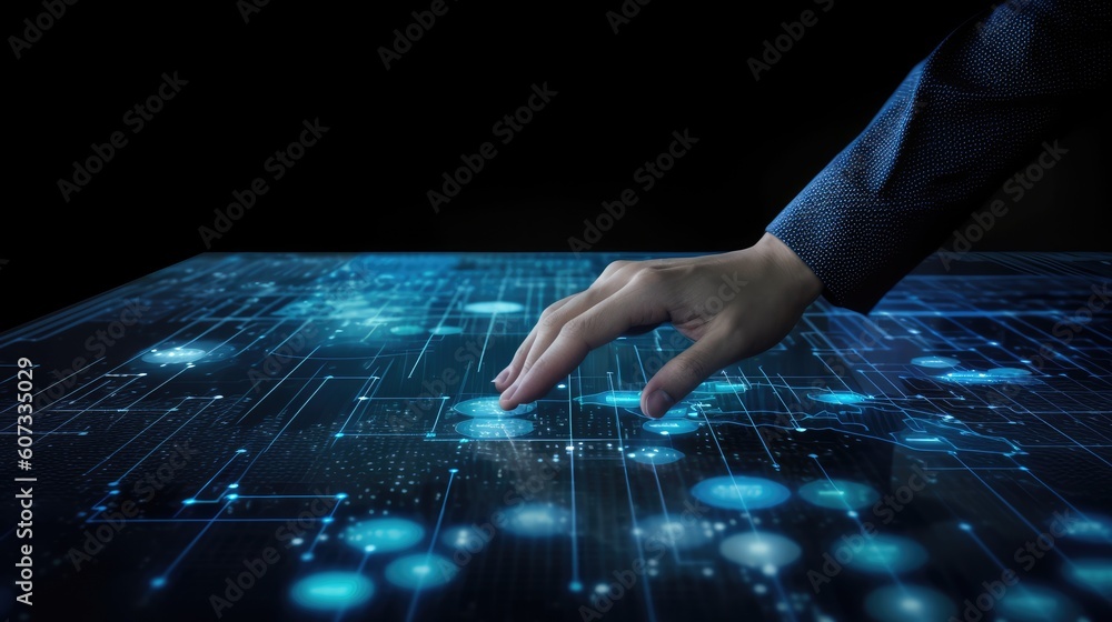 Naklejka premium Data technology analytics on the virtual graph Created With Generative AI Technology
