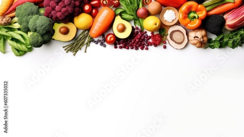 Fresh Food with white background top view Created With Generative AI Technology