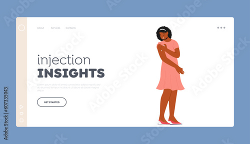 Woman Self-administers Insulin Injection Landing Page Template. Female Character Independent Management Of Diabetes photo