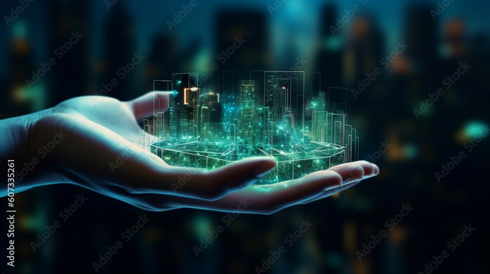 Obraz premium Build a future digital world /smart city created with generative AI technology 