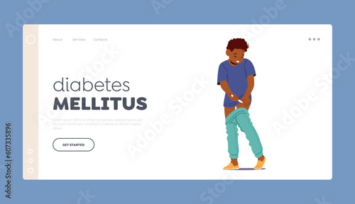 Diabetes Mellitus Landing Page Template. Child Self-administers Insulin Injection Into Hip, Cartoon Vector Illustration
