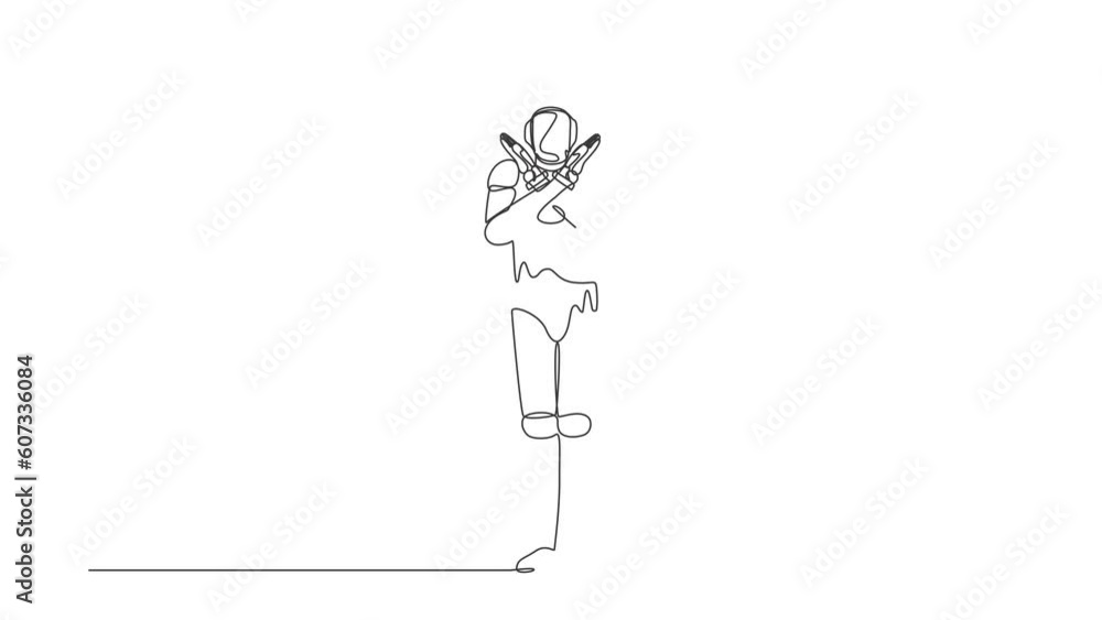 Self drawing animation of single line draw robot crossing arms, saying ...