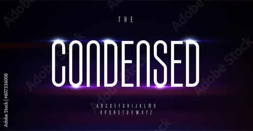 Thin condensed alphabet, slim rounded sans serif letters, bauhaus narrow font for EDM logo, svelte headline, line typography, modern typographic design. Vector typeset