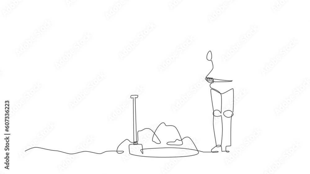 Self drawing animation of single line draw robot standing holding big ...