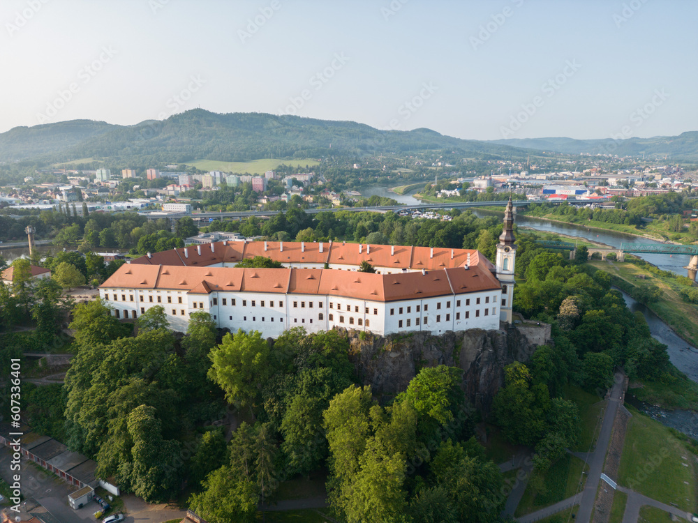 Panorama of the city of Decin in the Czech Republic on the river Elbe - castle on the rock