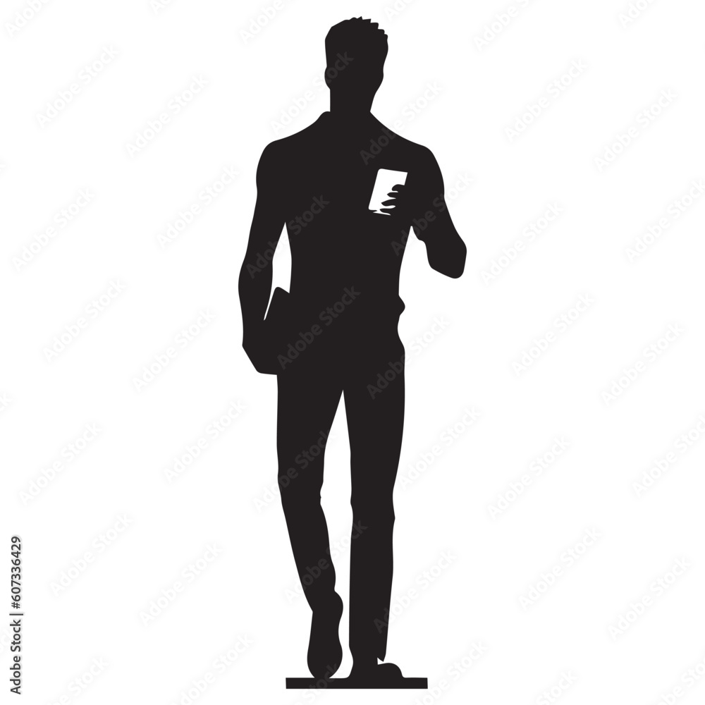 A man standing with a mobile phone in his hand and focus only his mobile phone vector silhouette, a man with cellphone vector silhouette,