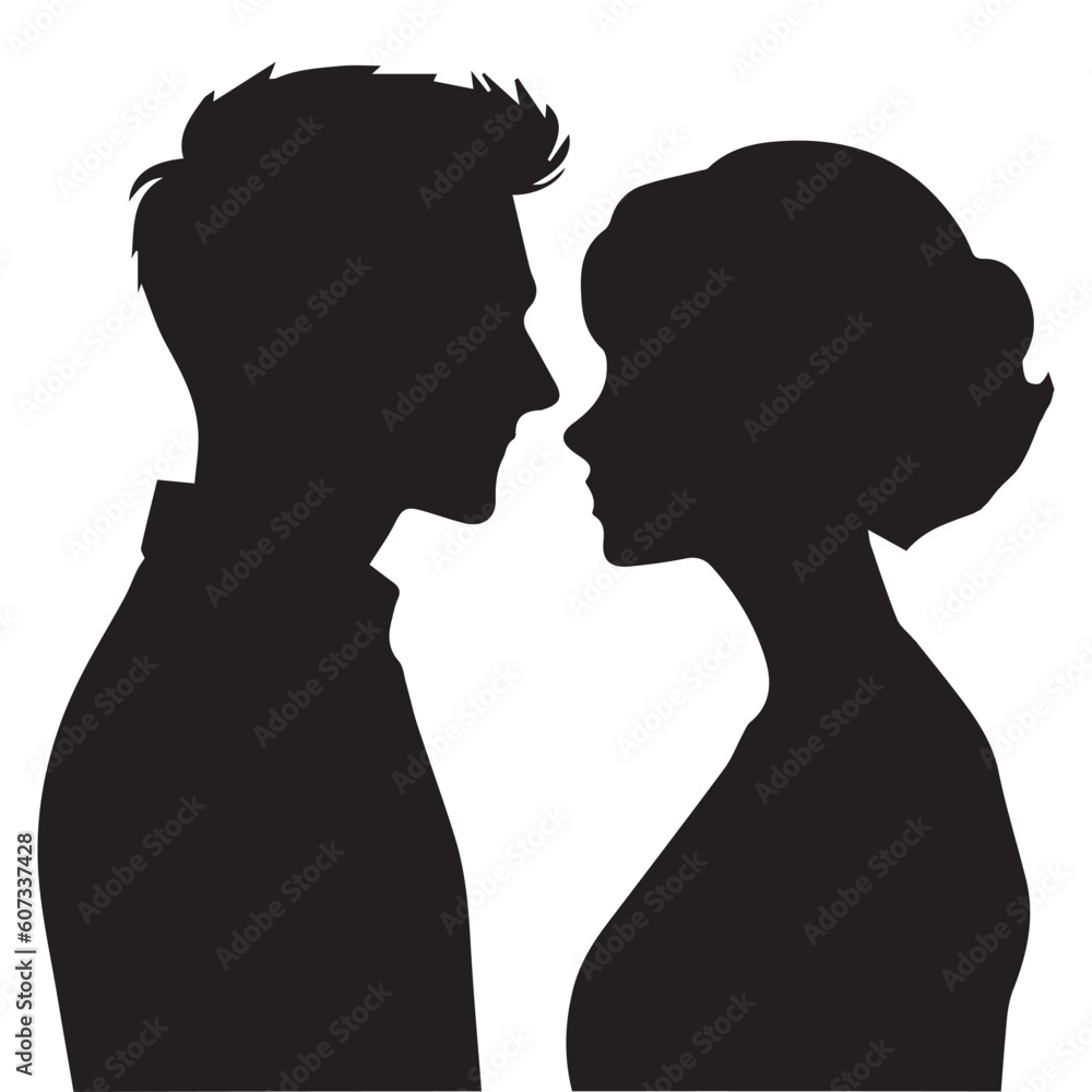 Couple face to face vector silhouette, silhouette vector black and white.