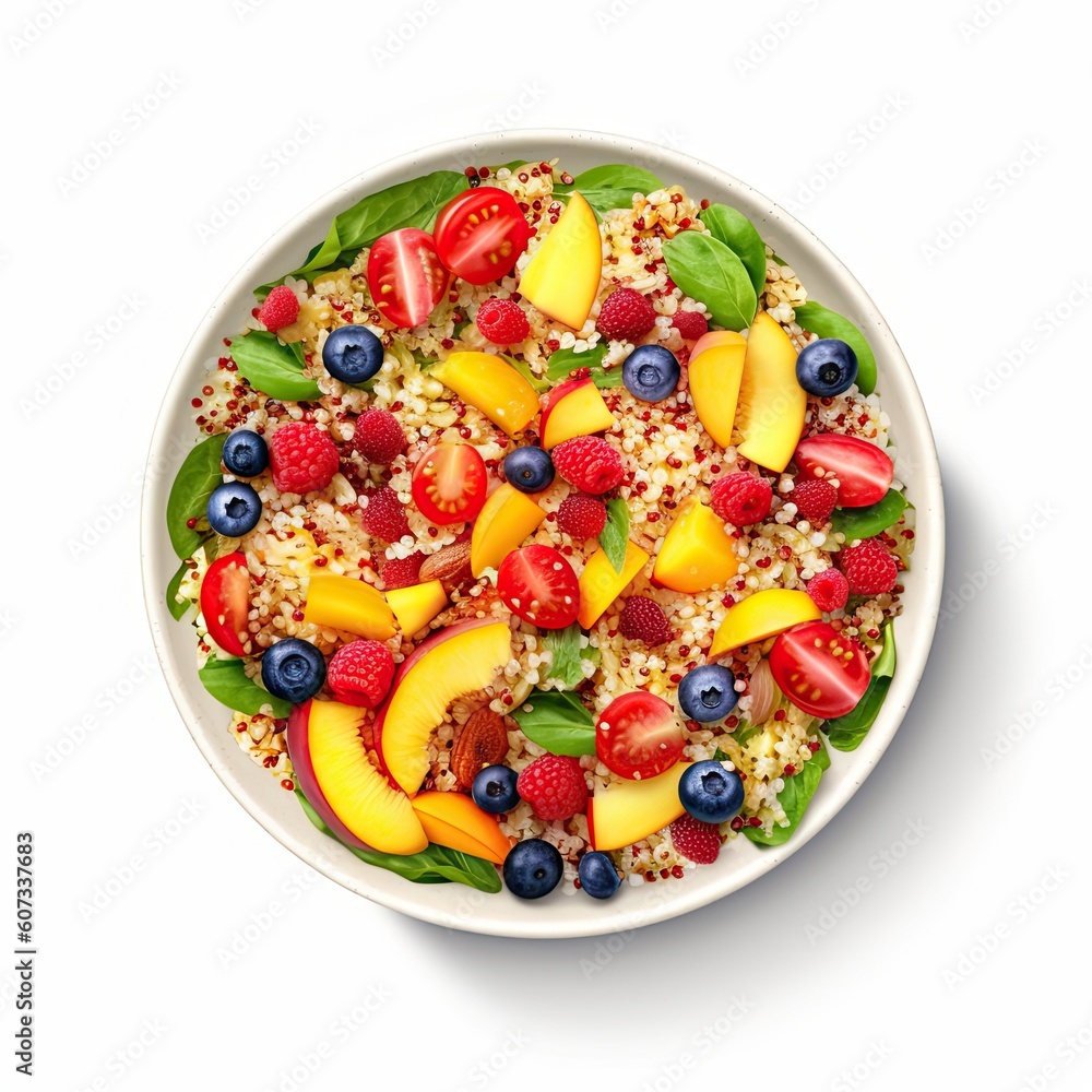 Quinoa salad vegetarian dish isolated on white background. Generative AI Quinoa salad vegetarian dish isolated on white background. Generative AI