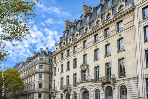 Paris, beautiful building, ancient facade boulevard Hausmann 