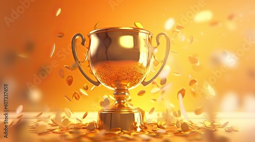 Golden champion cup trophy for winner background. Generative AI