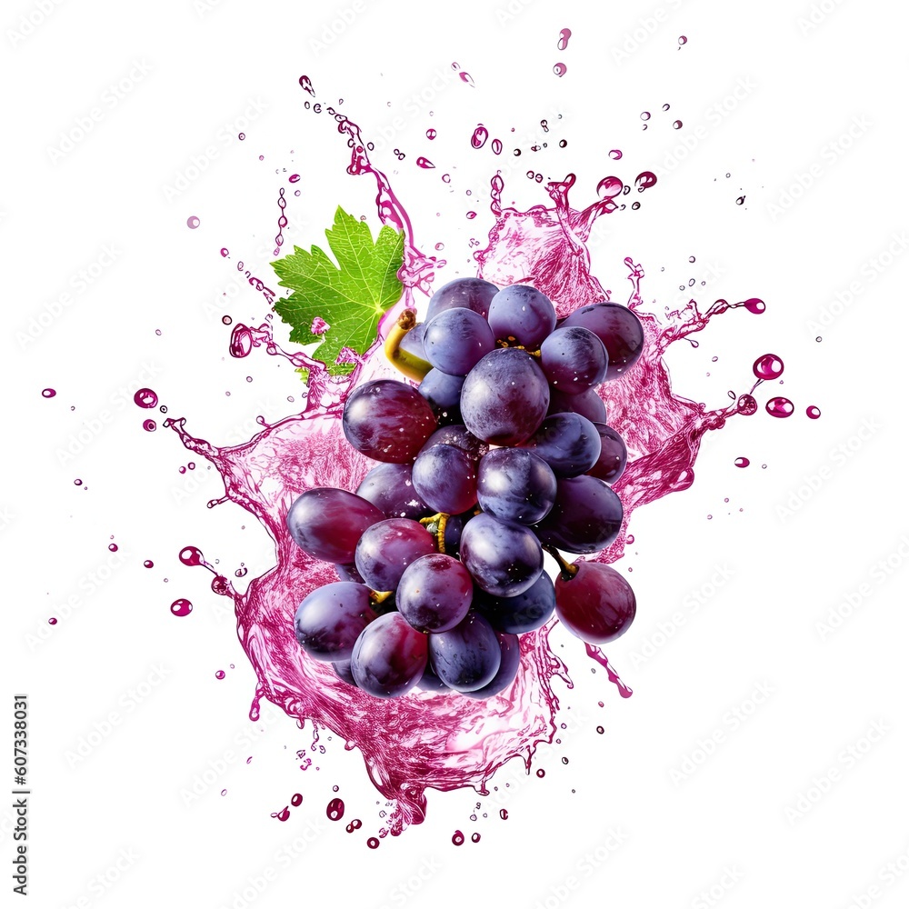 Grapes fresh fruit in water splash isolated on white background. Generative AI