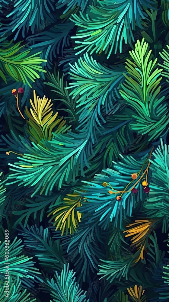 Background of Christmas tree branches. Generative AI