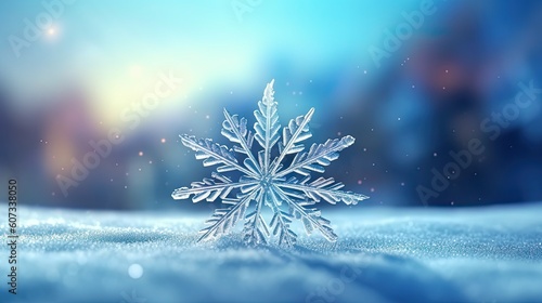 Winter blue sky with falling snow, snowflake. Holiday winter background for Merry Christmas and Happy New Year. Generative AI © tanyastock