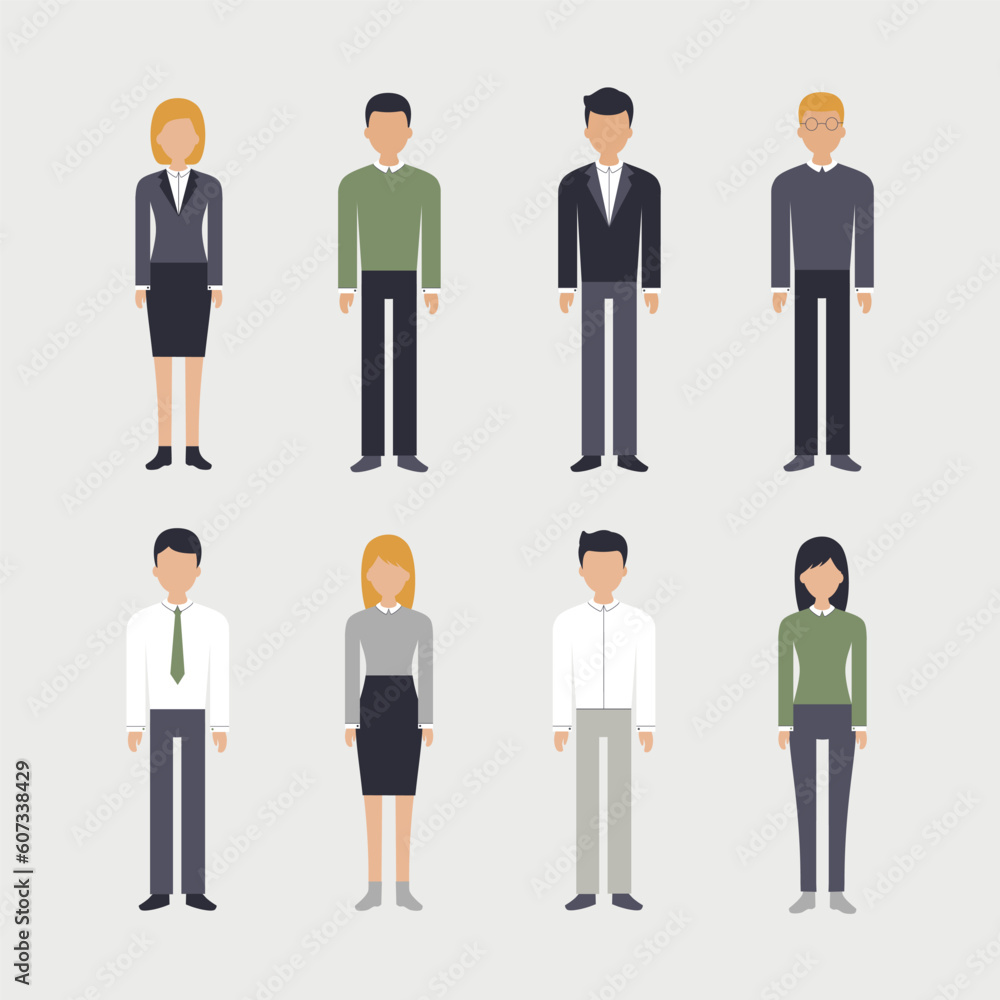 Set of office staff. Men and women in business attire. Modern flat illustration.