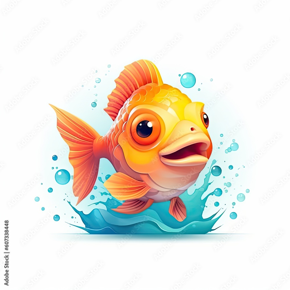 Fish cute character illustration. Generative AI