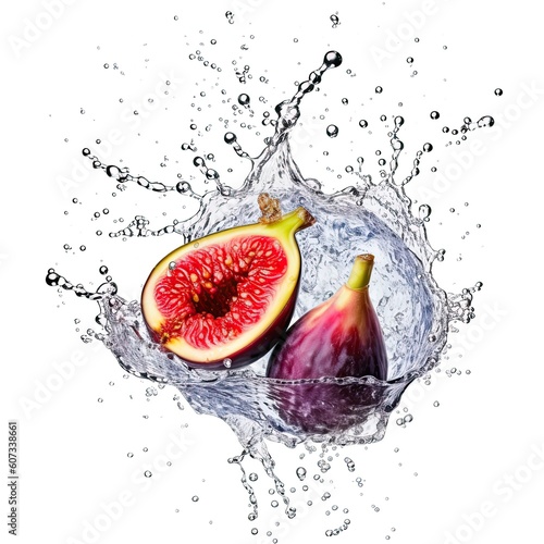 Fig fresh fruit in water splash isolated on white background. Generative AI