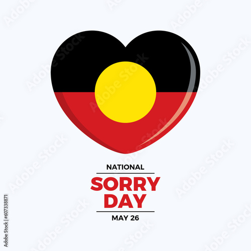 Australian National Sorry Day vector illustration. Australian aboriginal flag in heart shape icon vector. May 26 every year. Important day