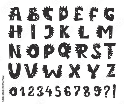 Vector cute letters and numbers in the form of dinosaurs