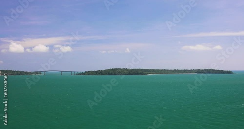 Beautiful Scenic View of Koh Puos Island and Bridge in Sihanoukville, Cambodia. Wide Shot. photo