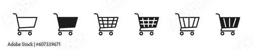 Shopping cart icon vector set. Shopping trolley in outline. Internet shop symbol. Web store shopping cart.  Vector illustration. 