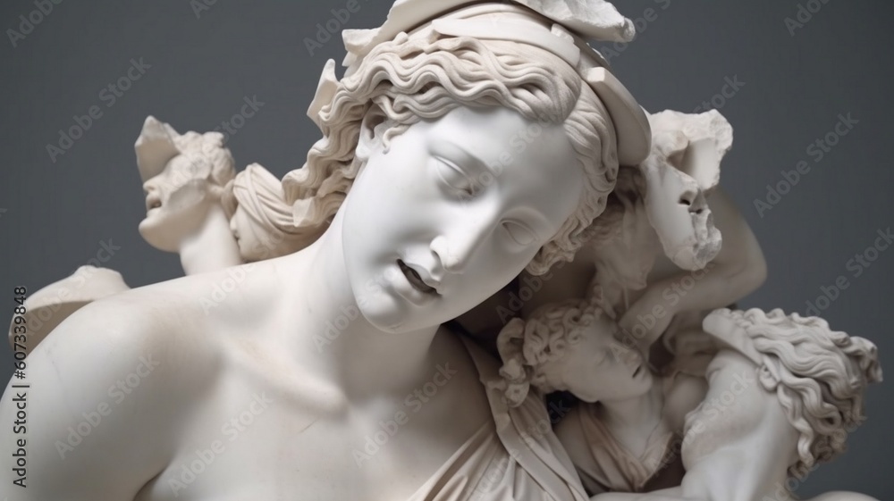Broken ancient greek statue woman head  Generative AI