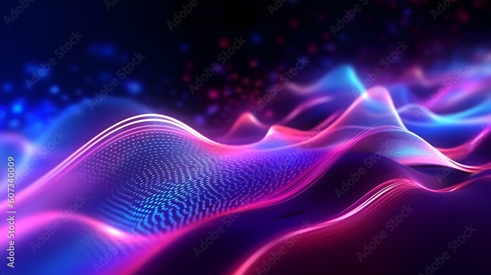 Abstract background with pink blue glowing neon moving high speed wave lines and bokeh lights. 3d illustration of abstract digital background with glowing particles in empty space. Abstract background with pink blue glowing neon moving high speed wave lines and bokeh lights. 3d illustration of abstract digital background with glowing particles in empty space.