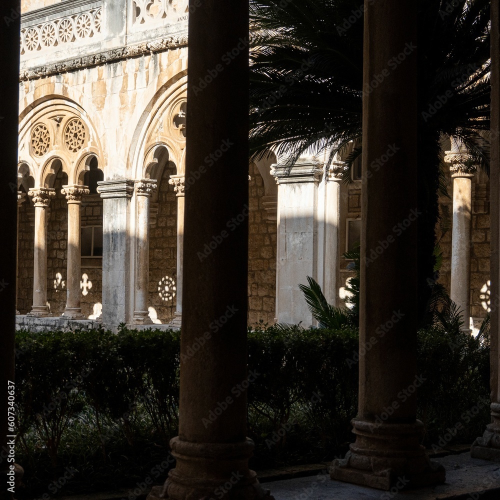 Columns in the courtyard of the Dominican Monastery in Dubrovnik, Croatia.
