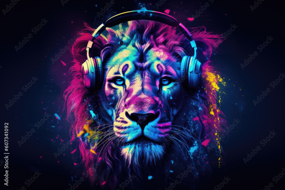Lion King wearing stylish headphones, perfect for a fun and creative t-shirt design. Ai generated Lion King wearing stylish headphones, perfect for a fun and creative t-shirt design. Ai generated