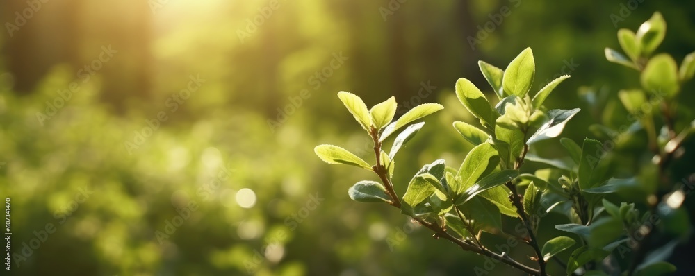 Natural background banner with young green foliage.