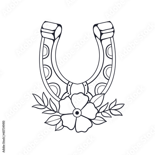 Hand drawn illustration of traditional tattoo horse shoe outline