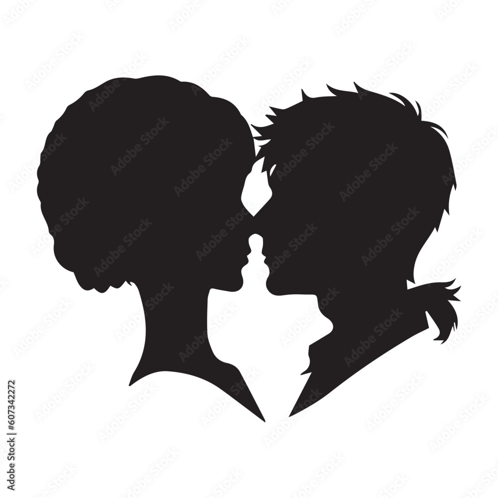 Couple face to face vector silhouette, silhouette vector black and white.